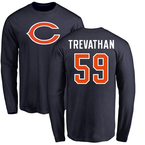 Chicago Bears Men Navy Blue Danny Trevathan Name and Number Logo NFL Football #59 Long Sleeve T Shirt